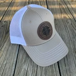 Bradley Baseball Bradley "Ball Gloves Logo" CGE Leather Patch Trucker Hat White/Khaki