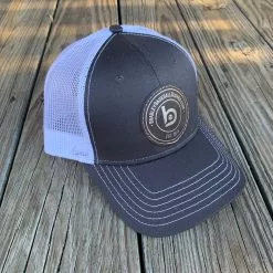 Bradley Baseball Bradley CGE Leather Patch Trucker Hat White/Charcoal