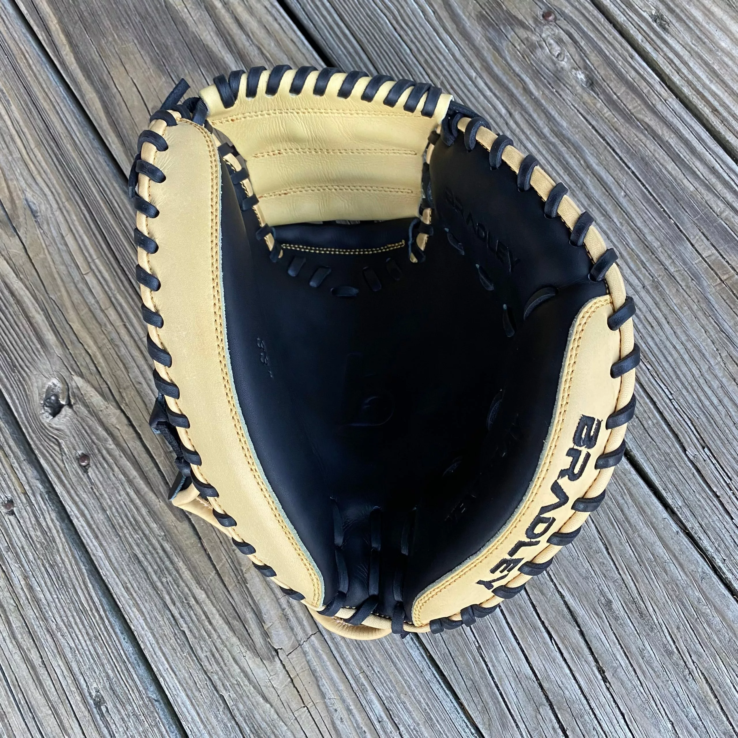 Bradley Baseball 32" Open Back ADJ Catcher's Mitt, T2 Next Play Pro Kip LTD Black/Blonde 4 Bradley Baseball 32" Open Back ADJ Catcher's Mitt, T2 Next Play Pro Kip LTD Black/Blonde - Image 4